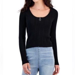 Pink Republic black ribbed scoop neck O ring full zip sweater junior’s XL